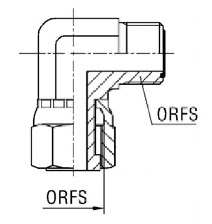 Adaptador 90° Fêmea ORFS x Macho ORFS