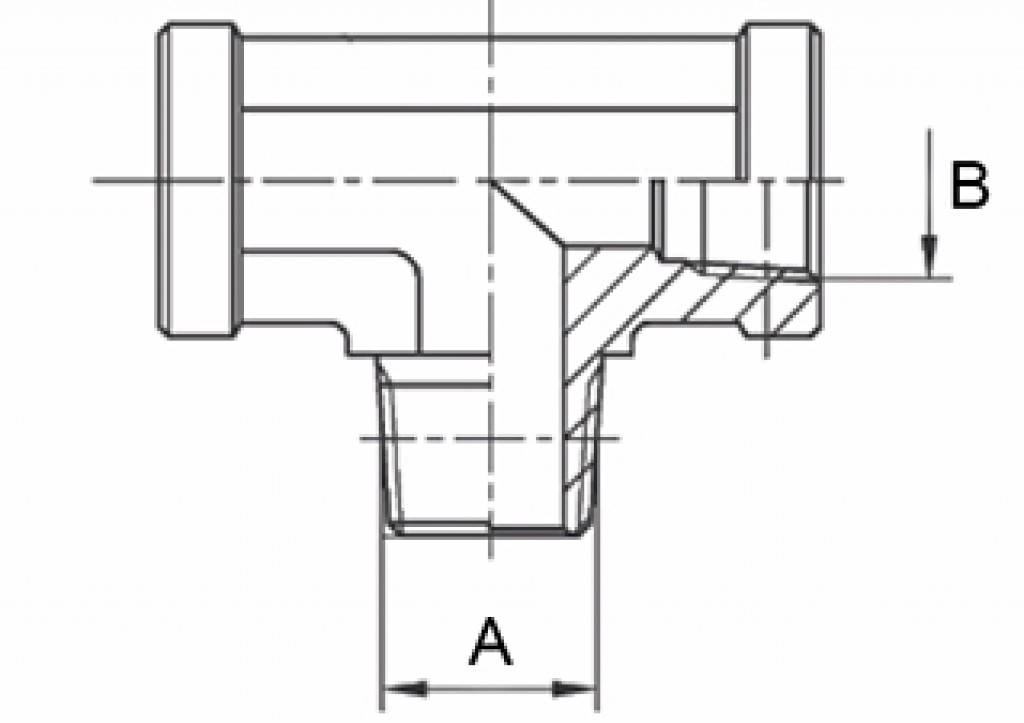 Adaptador Tee Macho Central NPTF x Fêmea NPTF
