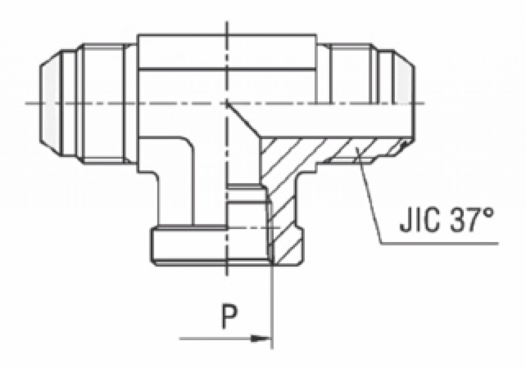Adaptador Tee Fêmea Central NPTF x Macho JIC 37°