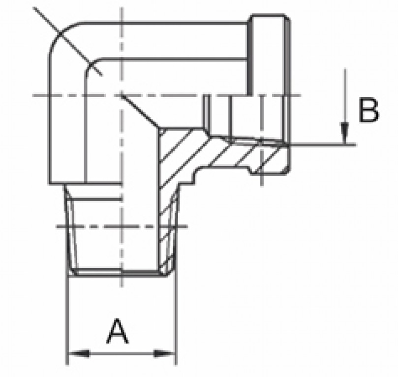 Adaptador 90° Macho NPTF x Fêmea NPTF