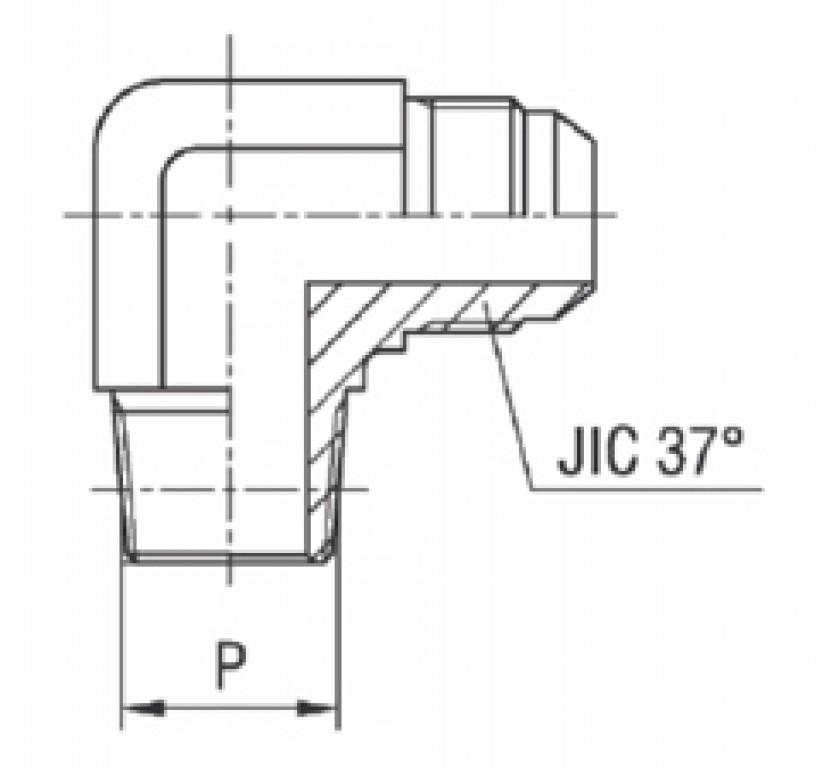 Adaptador 90° Macho NPTF x Macho JIC 37°