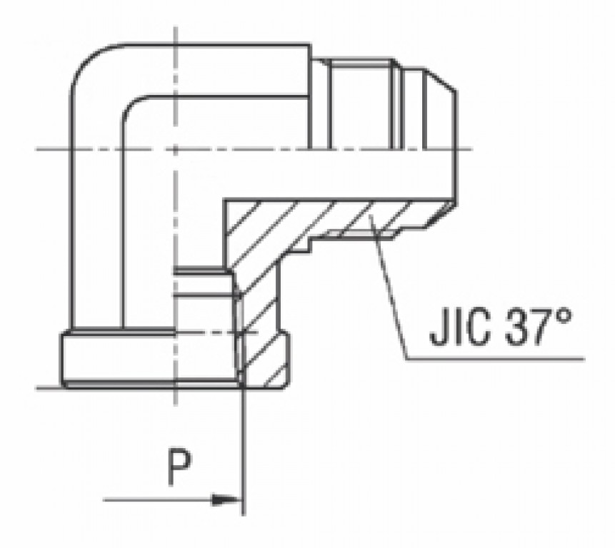 Adaptador 90° Fêmea NPTF x Macho JIC 37°