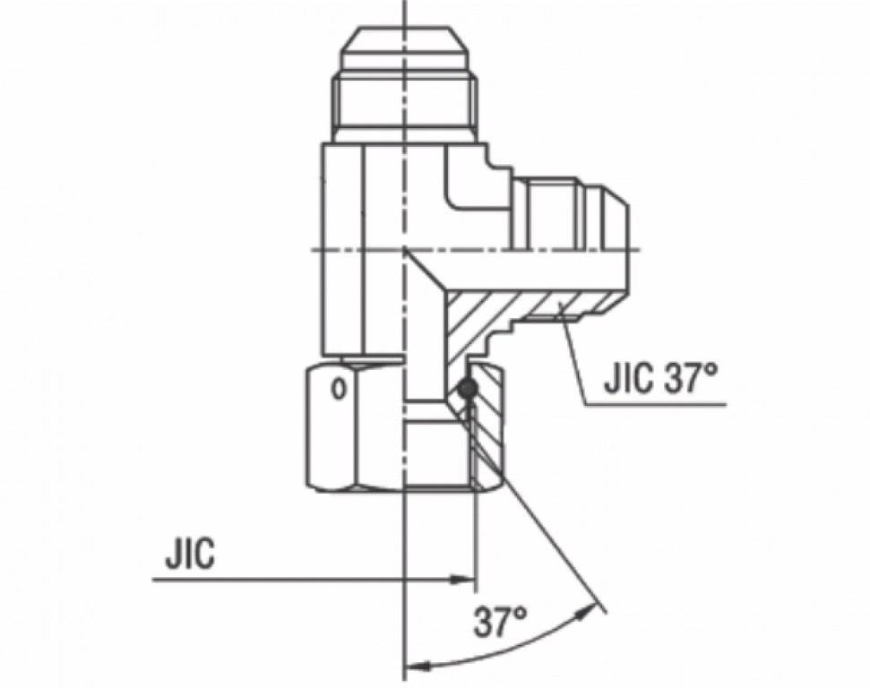 Adaptador Tee Lateral Fêmea Giratória JIC 37° x Macho JIC 37°