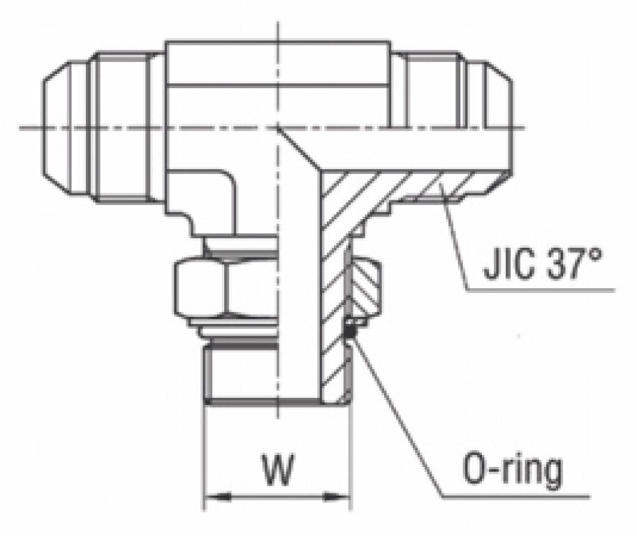 Adaptador Tee Central Macho UNF Orientável x Macho JIC 37°