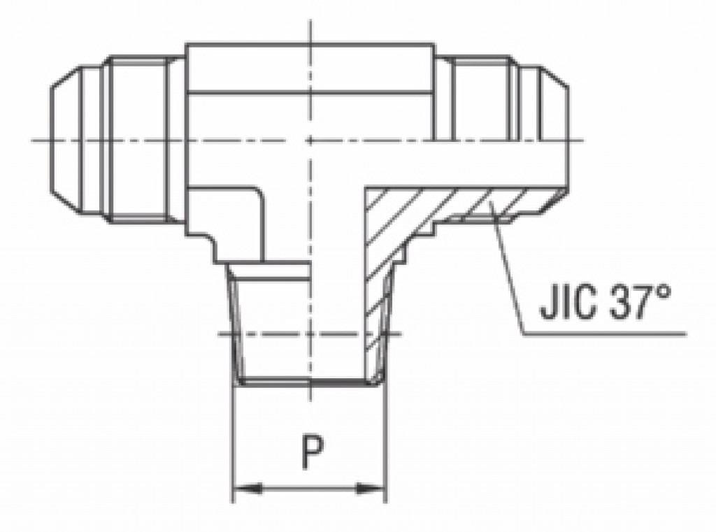 Adaptador Tee Central Macho NPTF x Macho JIC 37°